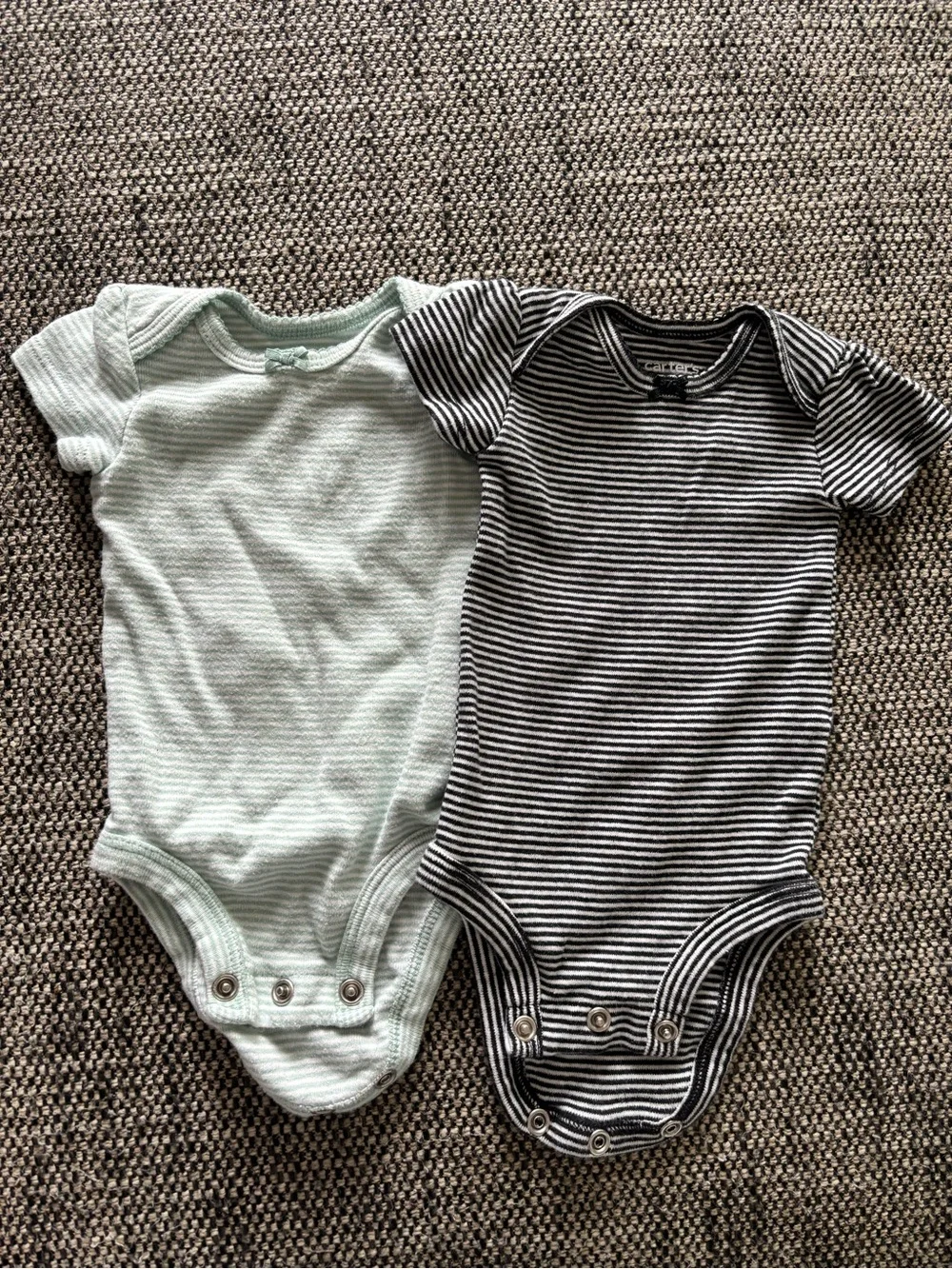 Set of 2 Carter's Short-Sleeve One-Piece Bodysuits - Mint & Black/White Stripe